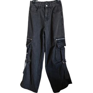 Cider- Black Cargo Jeans Wideleg Pants